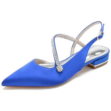 Damen Seidensatin mit Knöchelriemen Geschlossene Zehenpartie Strass Flacher Absatz Abendschuhe