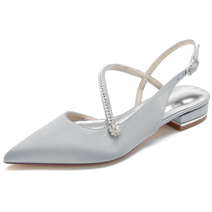 Damen Seidensatin mit Knöchelriemen Geschlossene Zehenpartie Strass Flacher Absatz Abendschuhe