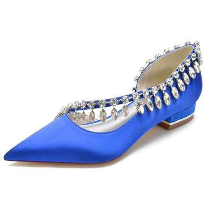 Damen Seidensatin mit Strass Quaste Geschlossene Zehe Flacher Absatz Hochzeitsschuhe