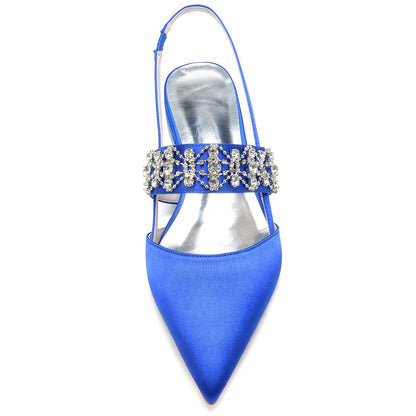 Damen Strass Seidensatin Mit Geschlossener Spitze Flacher Absatz Partyschuhe