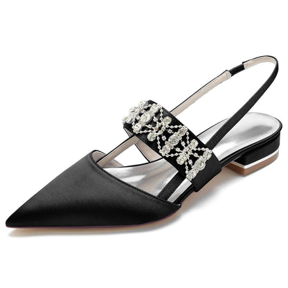 Damen Strass Seidensatin Mit Geschlossener Spitze Flacher Absatz Partyschuhe