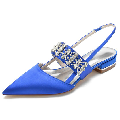 Damen Strass Seidensatin Mit Geschlossener Spitze Flacher Absatz Partyschuhe