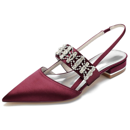 Damen Strass Seidensatin Mit Geschlossener Spitze Flacher Absatz Partyschuhe