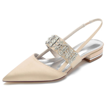 Damen Strass Seidensatin Mit Geschlossener Spitze Flacher Absatz Partyschuhe