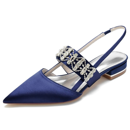 Damen Strass Seidensatin Mit Geschlossener Spitze Flacher Absatz Partyschuhe