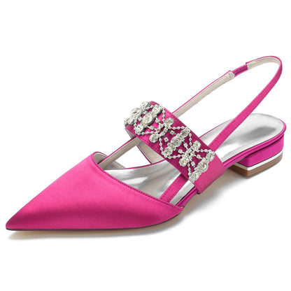 Damen Strass Seidensatin Mit Geschlossener Spitze Flacher Absatz Partyschuhe