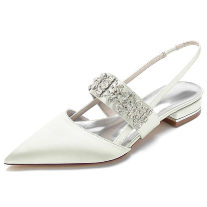 Damen Strass Seidensatin Mit Geschlossener Spitze Flacher Absatz Partyschuhe