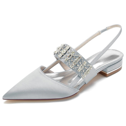 Damen Strass Seidensatin Mit Geschlossener Spitze Flacher Absatz Partyschuhe