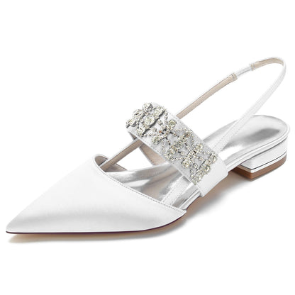 Damen Strass Seidensatin Mit Geschlossener Spitze Flacher Absatz Partyschuhe