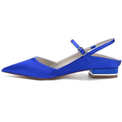 Damen Seidensatin Mit Geschlossener Spitze Knöchelriemen Flacher Absatz Partyschuhe
