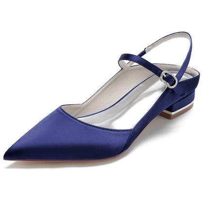 Damen Seidensatin Mit Geschlossener Spitze Knöchelriemen Flacher Absatz Partyschuhe