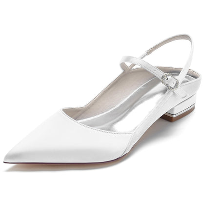 Damen Seidensatin Mit Geschlossener Spitze Knöchelriemen Flacher Absatz Partyschuhe