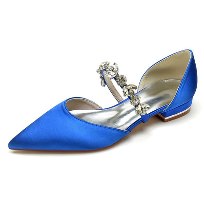 Damen Seidensatin mit Strass Geschlossene Zehen Flacher Absatz Hochzeitsschuhe
