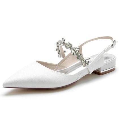 Damen Stretch Glitzer Mit Strass Geschlossene Zehen Flacher Absatz Partyschuhe