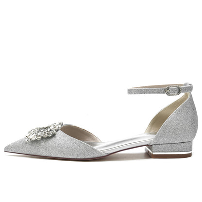 Damen Stretch Glitzer mit Strass Knöchelriemen Geschlossene Zehen Flacher Absatz Abendschuhe