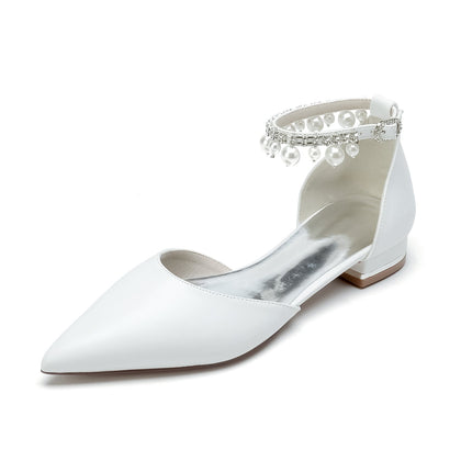 Damen PU mit Perlen Strass Knöchelriemen Quaste Geschlossene Zehen Flacher Absatz Abendschuhe