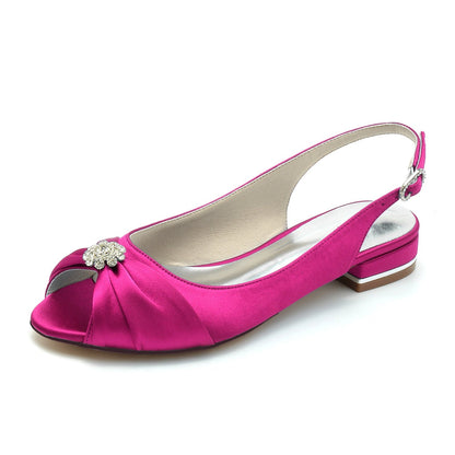 Damen Seidensatin mit Blumen-Strass Geschlossene Zehenpartie Flacher Absatz Partyschuhe