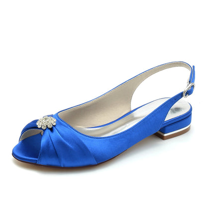 Damen Seidensatin mit Blumen-Strass Geschlossene Zehenpartie Flacher Absatz Partyschuhe