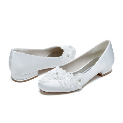 Damen Seidensatin mit geschlossener Spitze Blumen Flacher Absatz Abendschuhe
