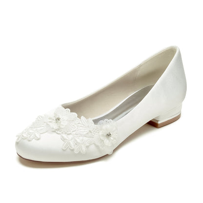 Damen Seidensatin mit geschlossener Spitze Blumen Flacher Absatz Abendschuhe