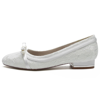 Damen Spitze Seidensatin Mit Spitze Geschlossene Zehen Flacher Absatz Partyschuhe