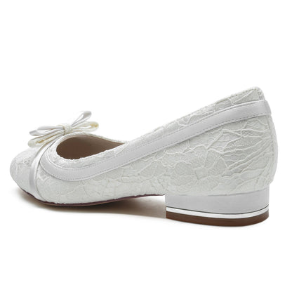 Damen Spitze Seidensatin Mit Spitze Geschlossene Zehen Flacher Absatz Partyschuhe