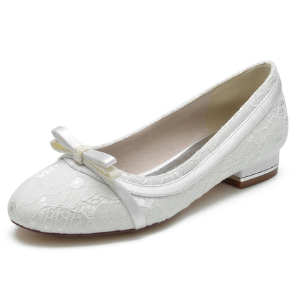 Damen Spitze Seidensatin Mit Spitze Geschlossene Zehen Flacher Absatz Partyschuhe