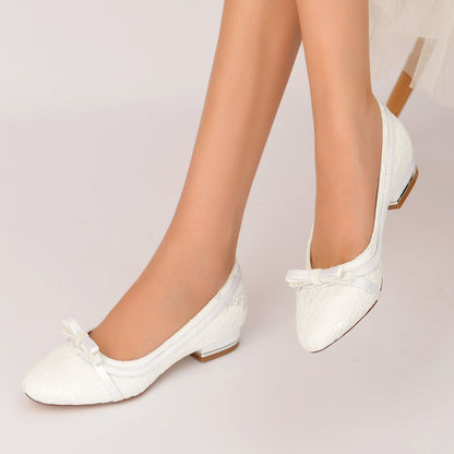 Damen Spitze Seidensatin Mit Spitze Geschlossene Zehen Flacher Absatz Partyschuhe
