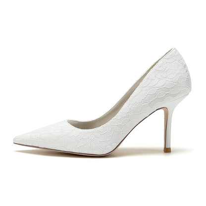 Damen Spitze Seidensatin Mit Spitze Geschlossene Zehen Stiletto Absatz Party Schuhe