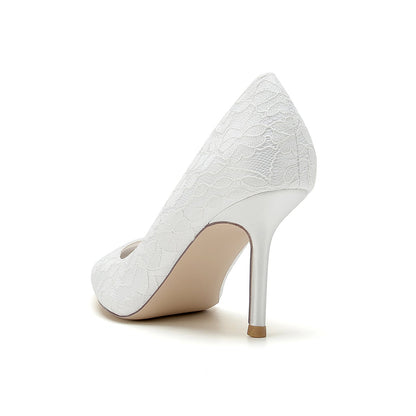 Damen Spitze Seidensatin Mit Spitze Geschlossene Zehen Stiletto Absatz Party Schuhe