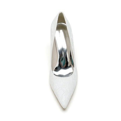 Damen Spitze Seidensatin Mit Spitze Geschlossene Zehen Stiletto Absatz Party Schuhe