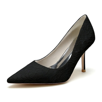 Damen Spitze Seidensatin Mit Spitze Geschlossene Zehen Stiletto Absatz Party Schuhe