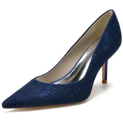 Damen Seidensatin mit Spitze Geschlossene Zehen Stiletto-Absatz Partyschuhe