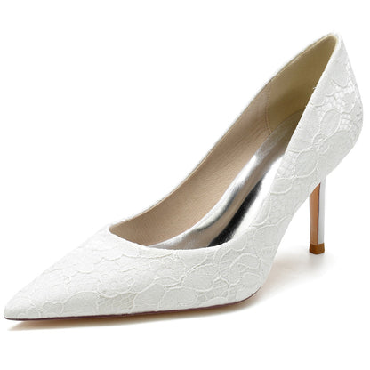 Damen Seidensatin mit Spitze Geschlossene Zehen Stiletto-Absatz Partyschuhe