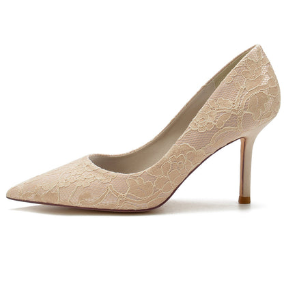 Damen Seidensatin mit Spitze Geschlossene Zehen Stiletto-Absatz Partyschuhe