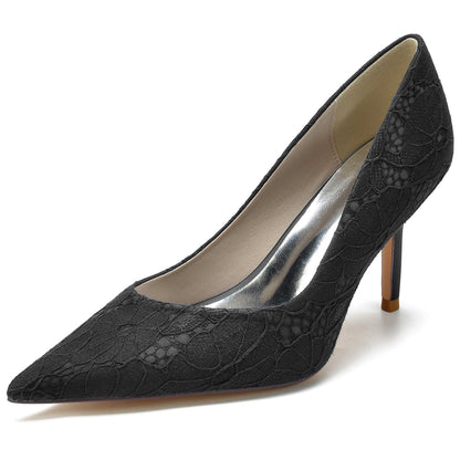 Damen Seidensatin mit Spitze Geschlossene Zehen Stiletto-Absatz Partyschuhe