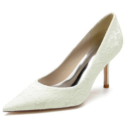 Damen Seidensatin mit Spitze Geschlossene Zehen Stiletto-Absatz Partyschuhe