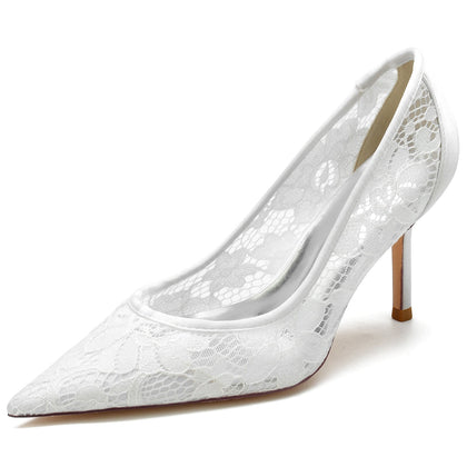 Damen Seidensatin mit Spitze Geschlossene Zehen Stiletto-Absatz Abendschuhe