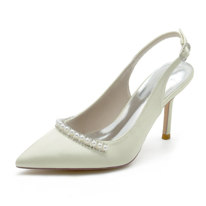 Damen Seidensatin Geschlossene Zehenpartie Mit Perlen Stilettoabsatz Partyschuhe