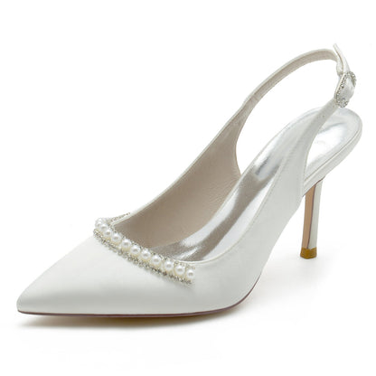 Damen Seidensatin Geschlossene Zehenpartie Mit Perlen Stilettoabsatz Partyschuhe