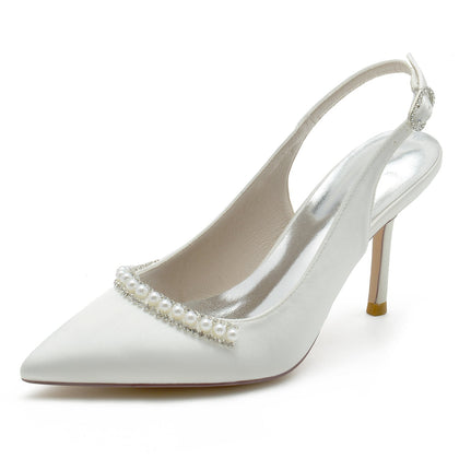 Damen Seidensatin Geschlossene Zehenpartie Mit Perlen Stilettoabsatz Partyschuhe