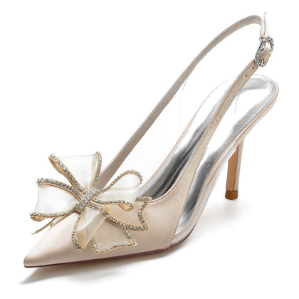 Damen Seidensatin mit Bowknot Spitze Geschlossene Zehe Stiletto Absatz Brautschuhe
