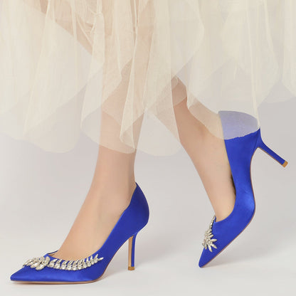 Damen Stiletto-Absatz Seidensatin Mit Strass Geschlossene Zehe Abendschuhe