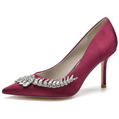 Damen Stiletto-Absatz Seidensatin Mit Strass Geschlossene Zehe Abendschuhe
