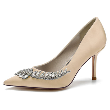 Damen Stiletto-Absatz Seidensatin Mit Strass Geschlossene Zehe Abendschuhe