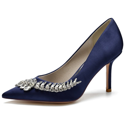 Damen Stiletto-Absatz Seidensatin Mit Strass Geschlossene Zehe Abendschuhe