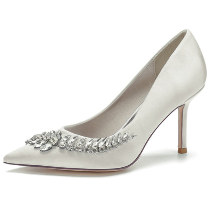 Damen Stiletto-Absatz Seidensatin Mit Strass Geschlossene Zehe Abendschuhe