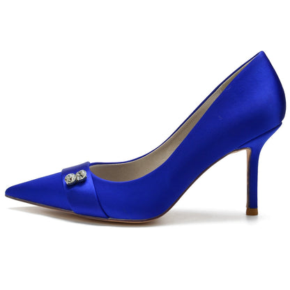 Damen Seidensatin Mit Geschlossener Spitze Strass Stiletto-Absatz Abendschuhe