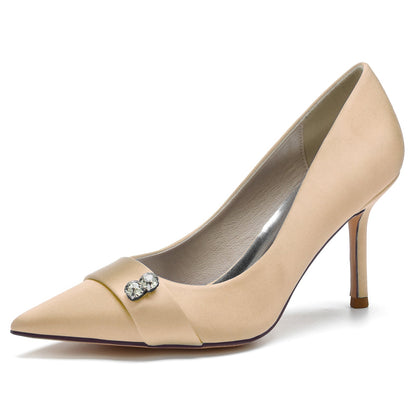 Damen Seidensatin Mit Geschlossener Spitze Strass Stiletto-Absatz Abendschuhe