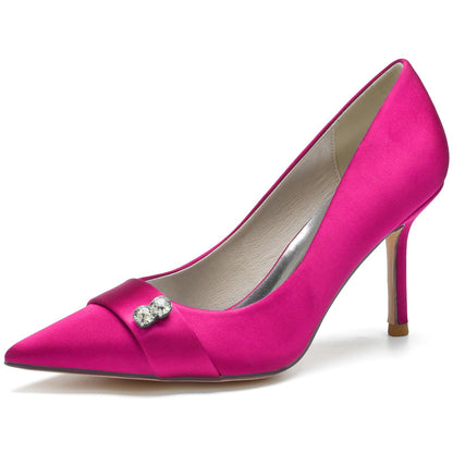 Damen Seidensatin Mit Geschlossener Spitze Strass Stiletto-Absatz Abendschuhe